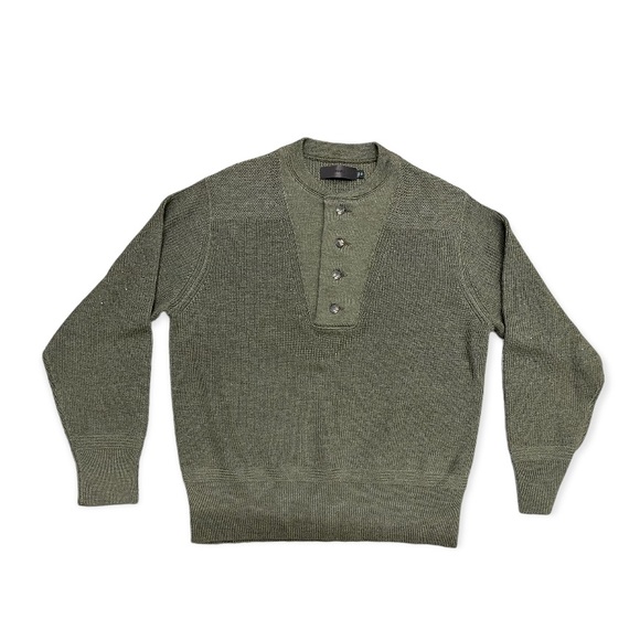J BRAND MEN'S SWEATER ITALIAN PATTERN WOOL MILITAR GREEN PULLOVER LARGE MSRP268$ - Picture 3 of 7